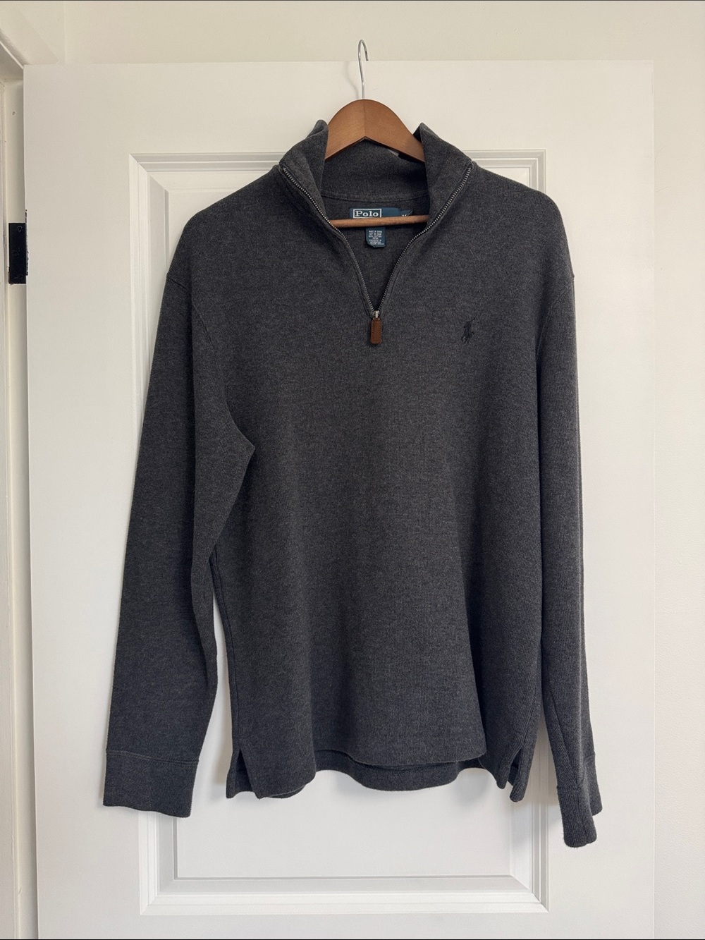 Polo by Ralph Lauren Men’s Dark Charcoal Zip Mock-Neck Sweater